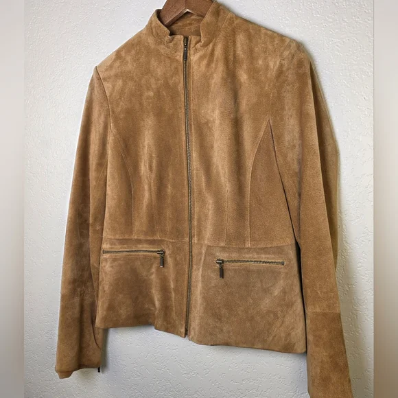 Alfani Women's Brown Suede Leather Zip-Up Jacket – Boho Classic Chic - Size M - Picture 5 of 15